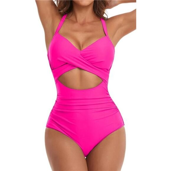 Women's One Piece Swimsuit Tummy Control Cutout High Waisted Wrap Tie Back